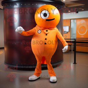 Orange Human Cannon Ball mascot costume character dressed with a Suit and Cufflinks