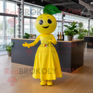 Yellow Cherry mascot costume character dressed with a Cocktail Dress and Scarf clips
