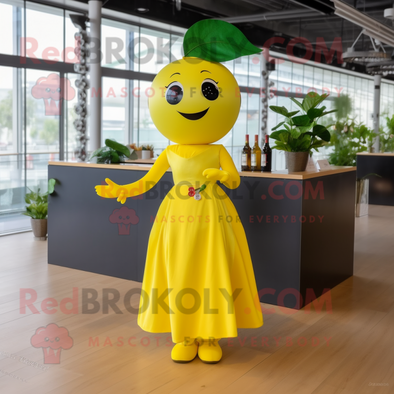 Yellow Cherry mascot costume character dressed with a Cocktail Dress and Scarf clips