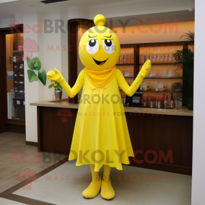 Yellow Cherry mascot costume character dressed with a Cocktail Dress and Scarf clips