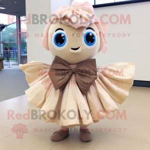 Beige Betta Fish mascot costume character dressed with a Circle Skirt and Bow ties