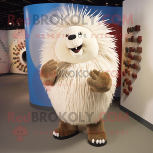 Cream Porcupine mascot costume character dressed with a A-Line Dress and Beanies