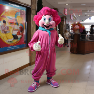 Pink Clown mascot costume character dressed with a Joggers and Scarf clips