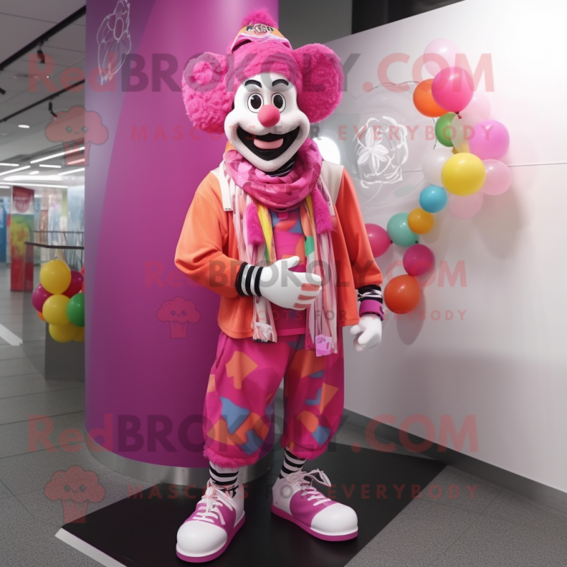 Pink Clown mascot costume character dressed with a Joggers and Scarf clips