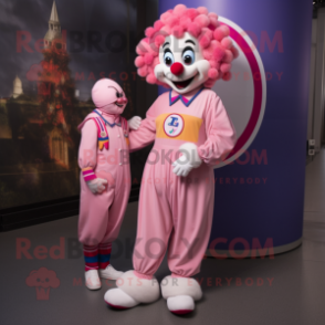 Pink Clown mascot costume character dressed with a Joggers and Scarf clips