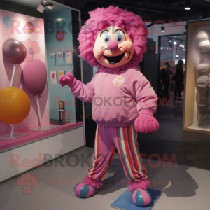Pink Clown mascot costume character dressed with a Joggers and Scarf clips
