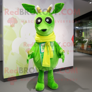 Lime Green Deer mascot costume character dressed with a T-Shirt and Scarves