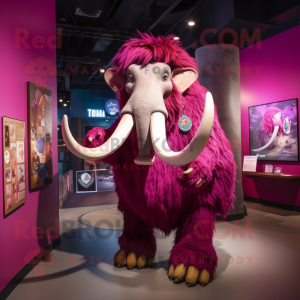 Magenta Mammoth mascot costume character dressed with a Button-Up Shirt and Shawl pins