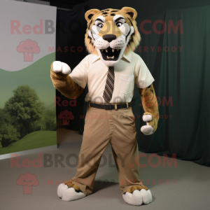 Olive Saber-Toothed Tiger mascot costume character dressed with a Poplin Shirt and Cufflinks