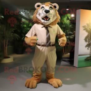 Olive Saber-Toothed Tiger mascot costume character dressed with a Poplin Shirt and Cufflinks