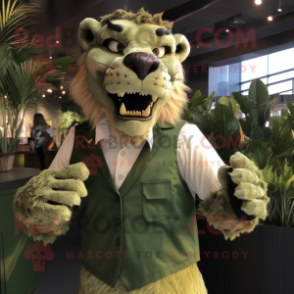 Olive Saber-Toothed Tiger mascot costume character dressed with a Poplin Shirt and Cufflinks