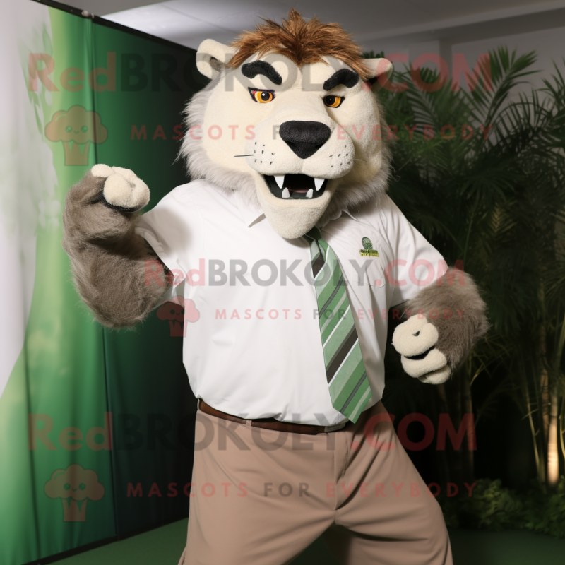 Olive Saber-Toothed Tiger mascot costume character dressed with a Poplin Shirt and Cufflinks