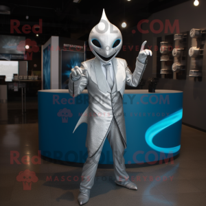 Silver Ray mascot costume character dressed with a Blazer and Wraps