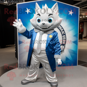 Silver Ray mascot costume character dressed with a Blazer and Wraps