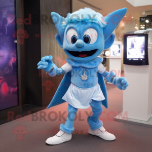 Sky Blue Tooth Fairy mascot costume character dressed with a Bermuda Shorts and Bracelet watches