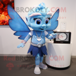 Sky Blue Tooth Fairy mascot costume character dressed with a Bermuda Shorts and Bracelet watches