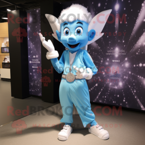 Sky Blue Tooth Fairy mascot costume character dressed with a Bermuda Shorts and Bracelet watches