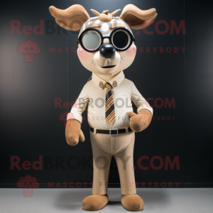 Beige Deer mascot costume character dressed with a Suit Pants and Necklaces