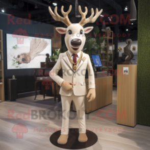 Beige Deer mascot costume character dressed with a Suit Pants and Necklaces