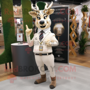 Beige Deer mascot costume character dressed with a Suit Pants and Necklaces