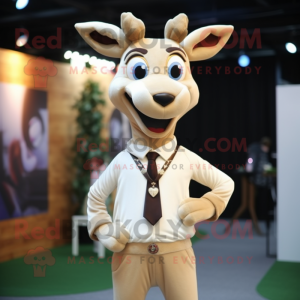 Beige Deer mascot costume character dressed with a Suit Pants and Necklaces