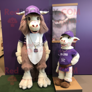 Purple Boer Goat mascot costume character dressed with a Mini Skirt and Caps