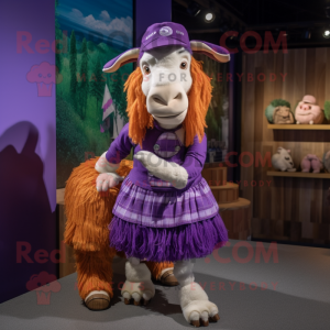 Purple Boer Goat mascot costume character dressed with a Mini Skirt and Caps