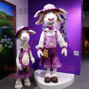 Purple Boer Goat mascot costume character dressed with a Mini Skirt and Caps