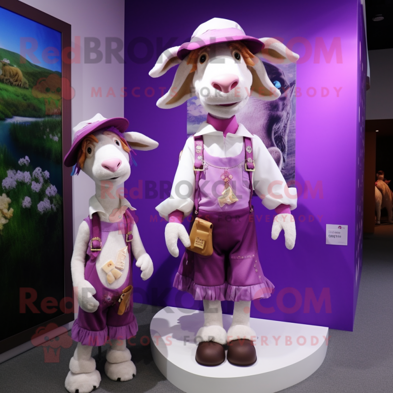 Purple Boer Goat mascot costume character dressed with a Mini Skirt and Caps