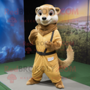 Tan Mongoose mascot costume character dressed with a Cover-up and Gloves