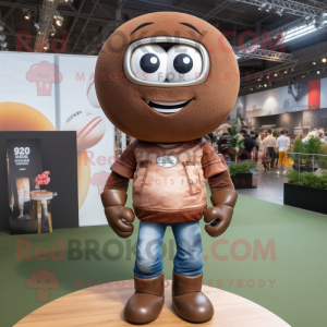 Brown Rugby Ball mascot costume character dressed with a Bootcut Jeans and Earrings