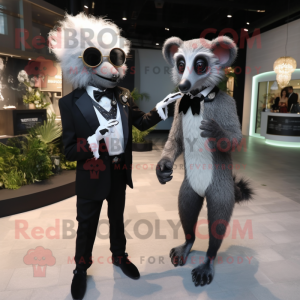 Silver Aye-Aye mascot costume character dressed with a Tuxedo and Smartwatches