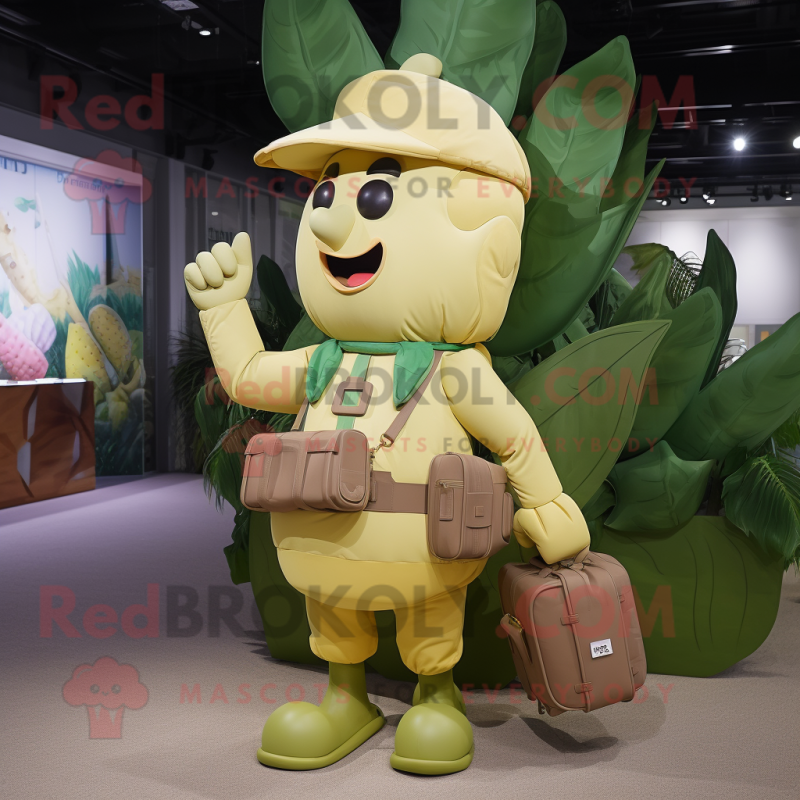 Gold Beanstalk mascot costume character dressed with a Cargo Shorts and Handbags Gold Beanstalk mascot costume character dressed with a Cargo Shorts and Handbags