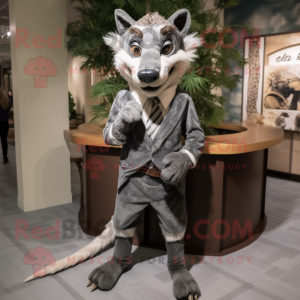 Gray Thylacosmilus mascot costume character dressed with a Suit Pants and Hairpins