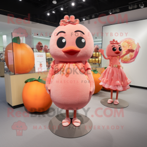 Peach Momentum mascot costume character dressed with a Mini Dress and Coin purses