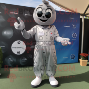 Silver Petanque Ball mascot costume character dressed with a Playsuit and Digital watches