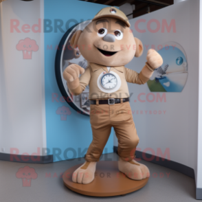 Tan Acrobat mascot costume character dressed with a Chinos and Digital watches