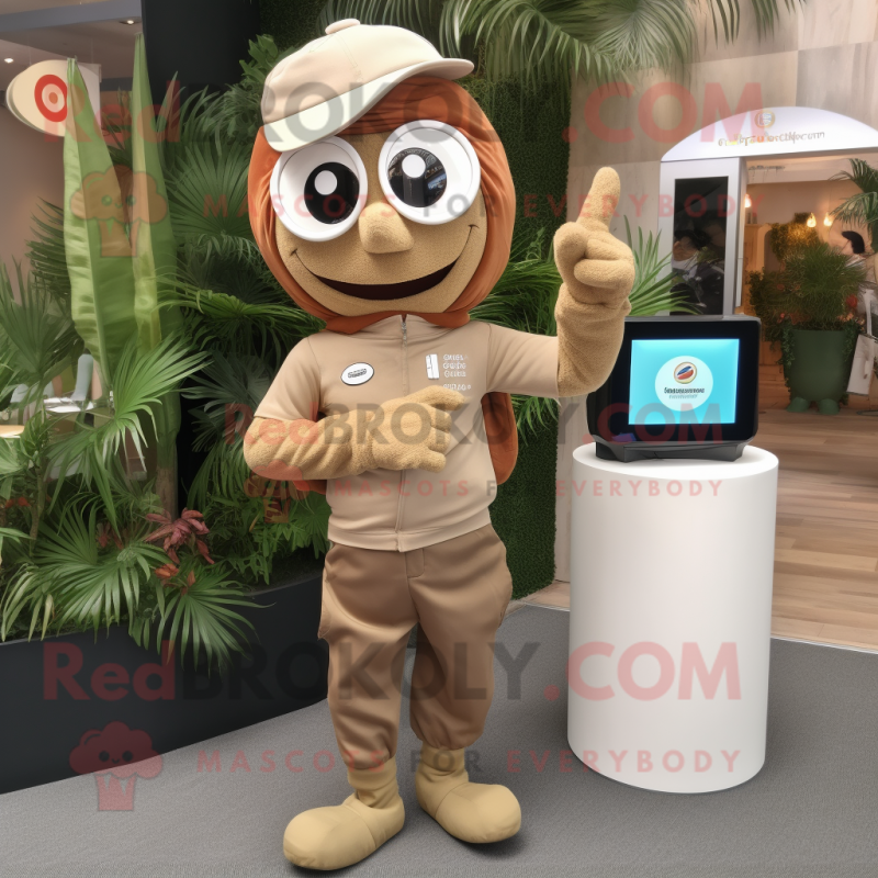 Tan Acrobat mascot costume character dressed with a Chinos and Digital watches Tan Acrobat mascot costume character dressed with a Chinos and Digital watches