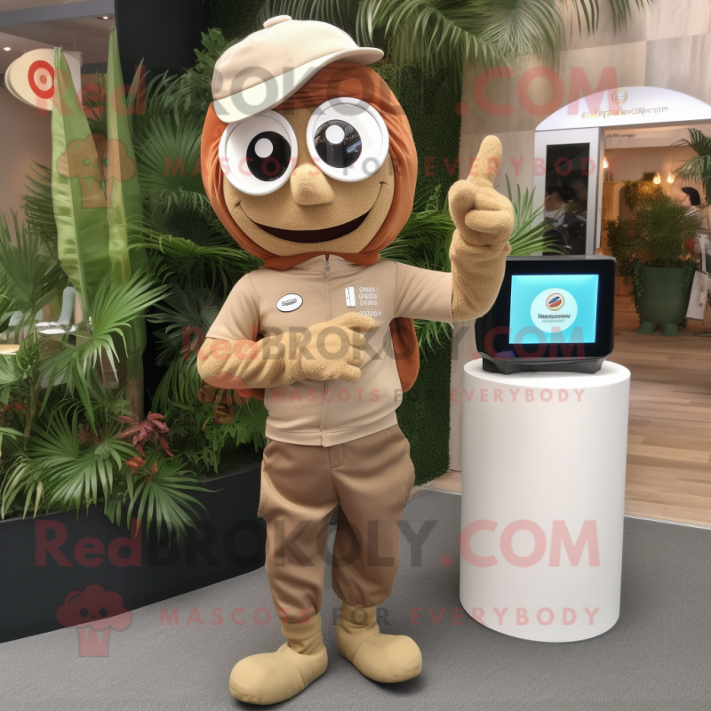 Tan Acrobat mascot costume character dressed with a Chinos and Digital watches