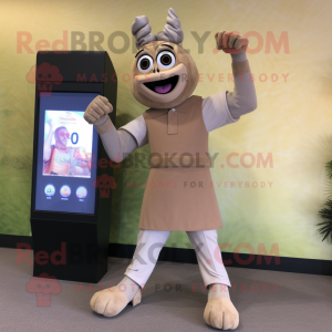 Tan Acrobat mascot costume character dressed with a Chinos and Digital watches