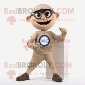 Tan Acrobat mascot costume character dressed with a Chinos and Digital watches