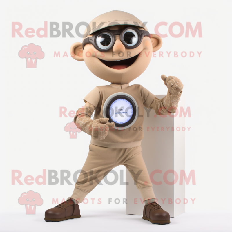 Tan Acrobat mascot costume character dressed with a Chinos and Digital watches