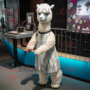 Silver Alpaca mascot costume character dressed with a Midi Dress and Anklets