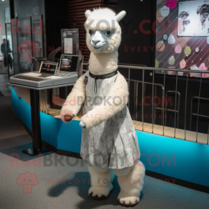 Silver Alpaca maskot kostym...