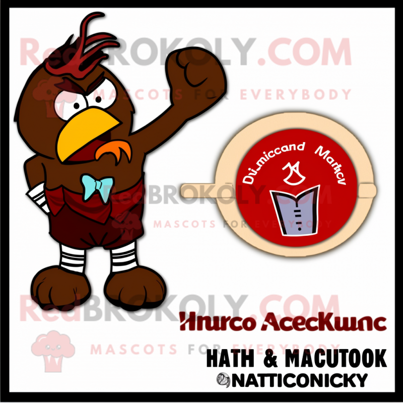 Brown Roosters mascot costume character dressed with a One-Piece Swimsuit and Ties Brown Roosters mascot costume character dressed with a One-Piece Swimsuit and Ties