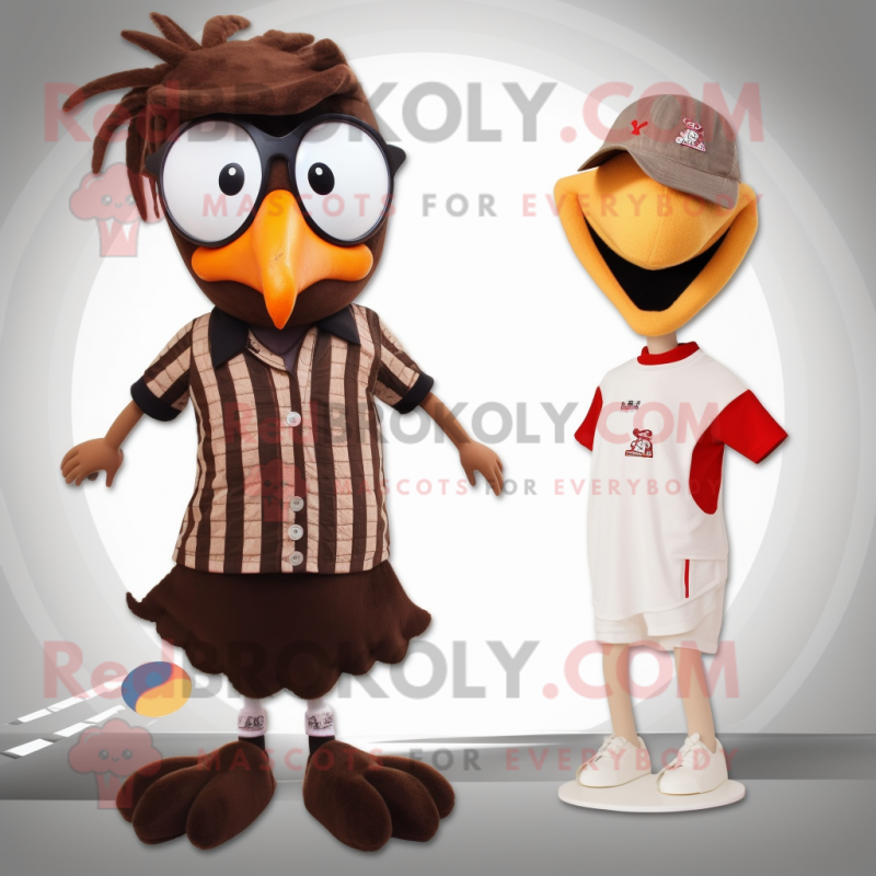 Brown Roosters mascot costume character dressed with a One-Piece Swimsuit and Ties