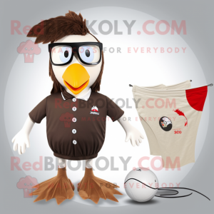 Brown Roosters mascot costume character dressed with a One-Piece Swimsuit and Ties