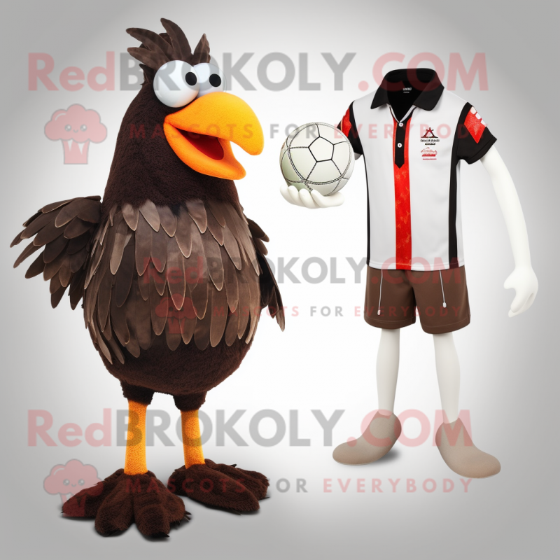 Brown Roosters mascot costume character dressed with a One-Piece Swimsuit and Ties