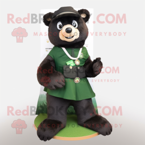 Olive Spectacled Bear mascot costume character dressed with a A-Line Skirt and Watches