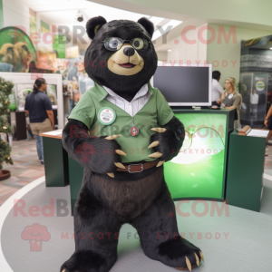 Olive Spectacled Bear mascot costume character dressed with a A-Line Skirt and Watches